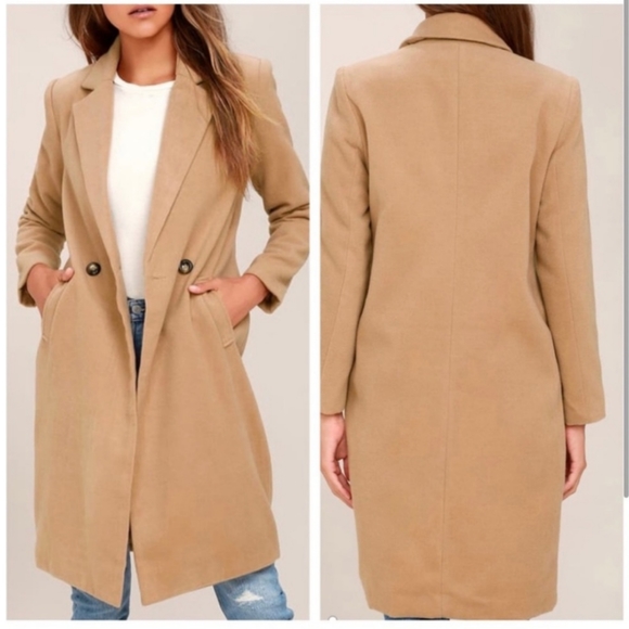 Lulus Jackets & Blazers - Lulu's Tan Harriet Long Double Breasted Peacoat S